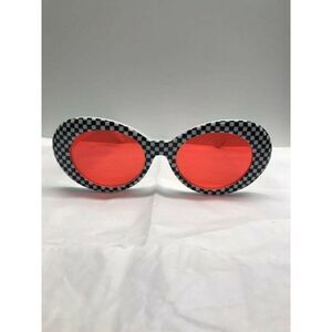 Sunglasses Black White Checked Oval Rose Tone Lens